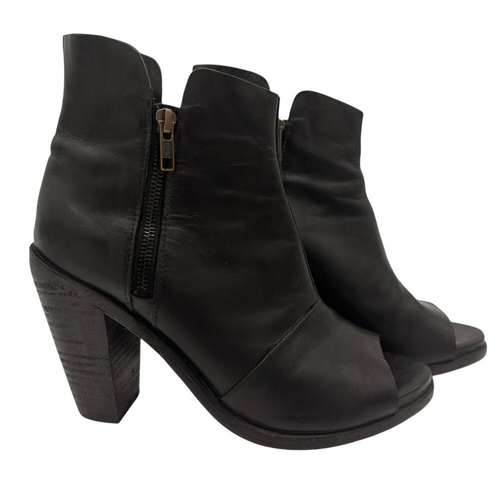 Rag & Bone Black Noelle Peep Toe Leather Ankle Booties Size 39 / 9